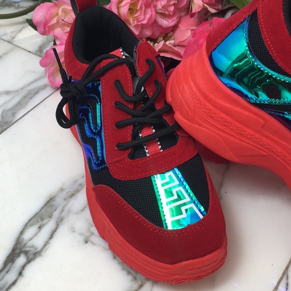 Sneakers Platform Chunky Trendy Red NWT ALL SIZES - Picture 4 of 8